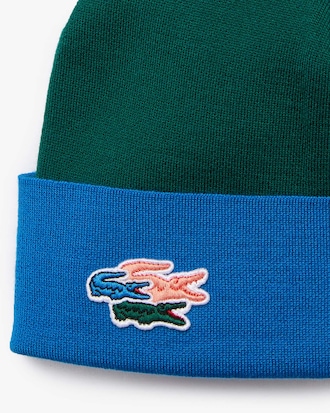 Bonnet double face en laine avec badge crocodiles