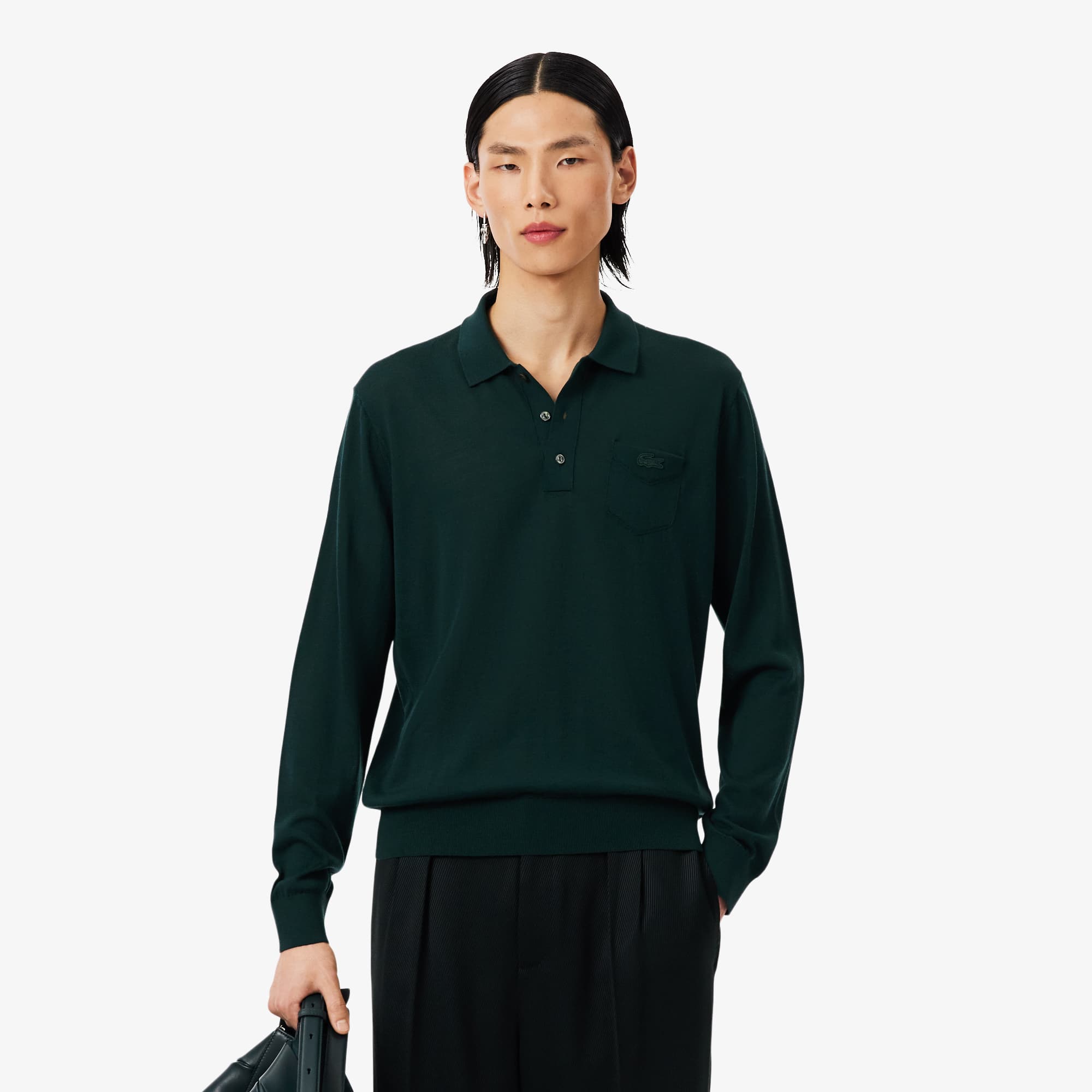 Lacoste Runway Polo Collar Merino Wool Sweater