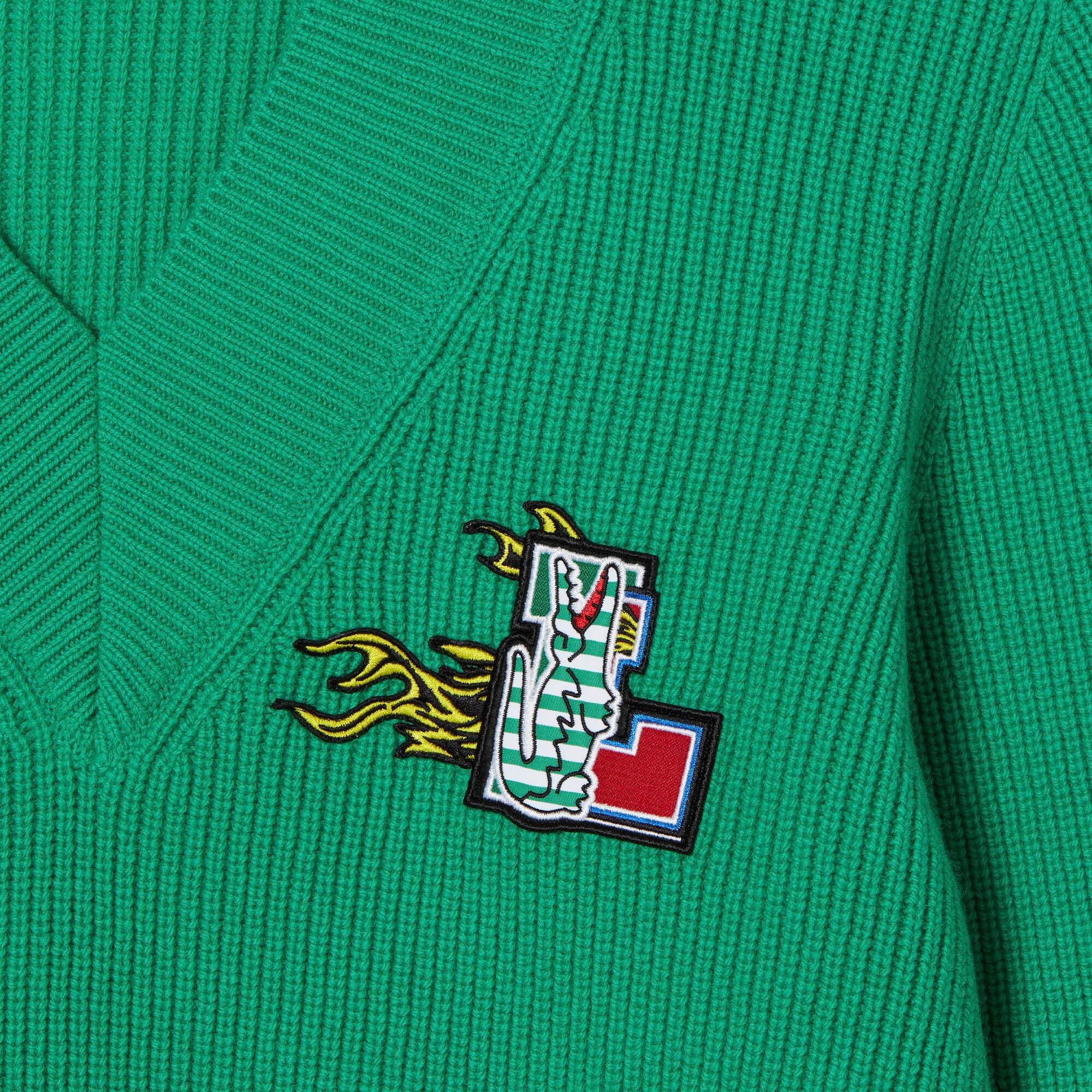 Women's Comic Badge V-Neck Wool Sweater - Sweaters & Sweatshirts