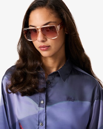 Women's Oversized Landscape Print Satin Shirt
