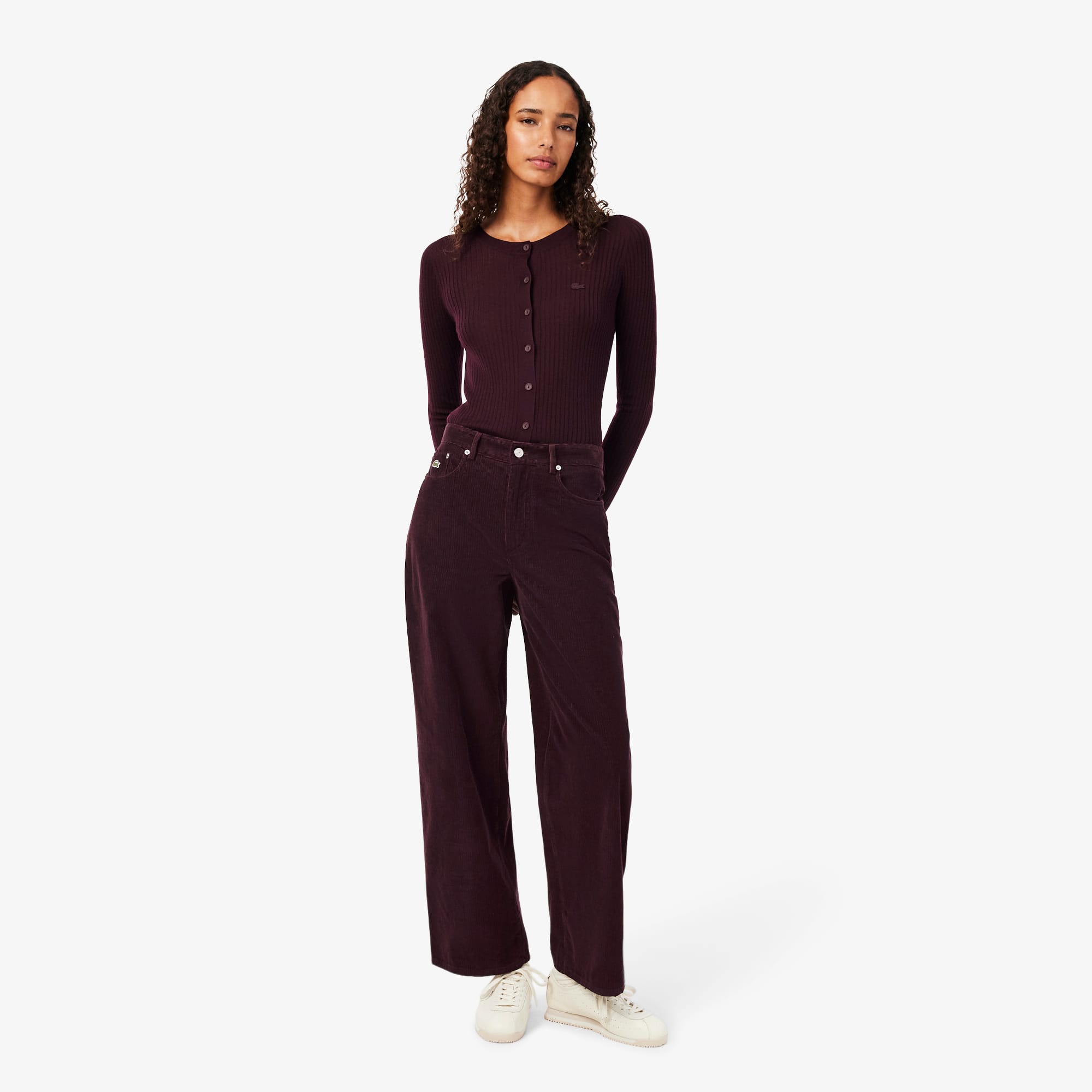 Lacoste Women's Wide Leg Corduroy Pants - Xl (42) In Brown