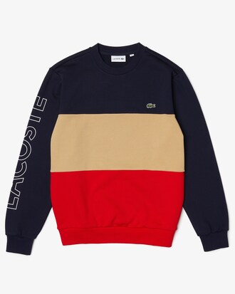 Men&rsquo;s Crew Neck Lettered Colorblock Fleece Sweatshirt