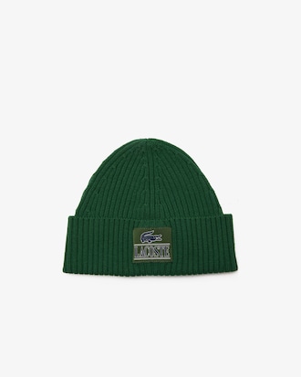 Unisex Ribbed Wool Woven Patch Beanie