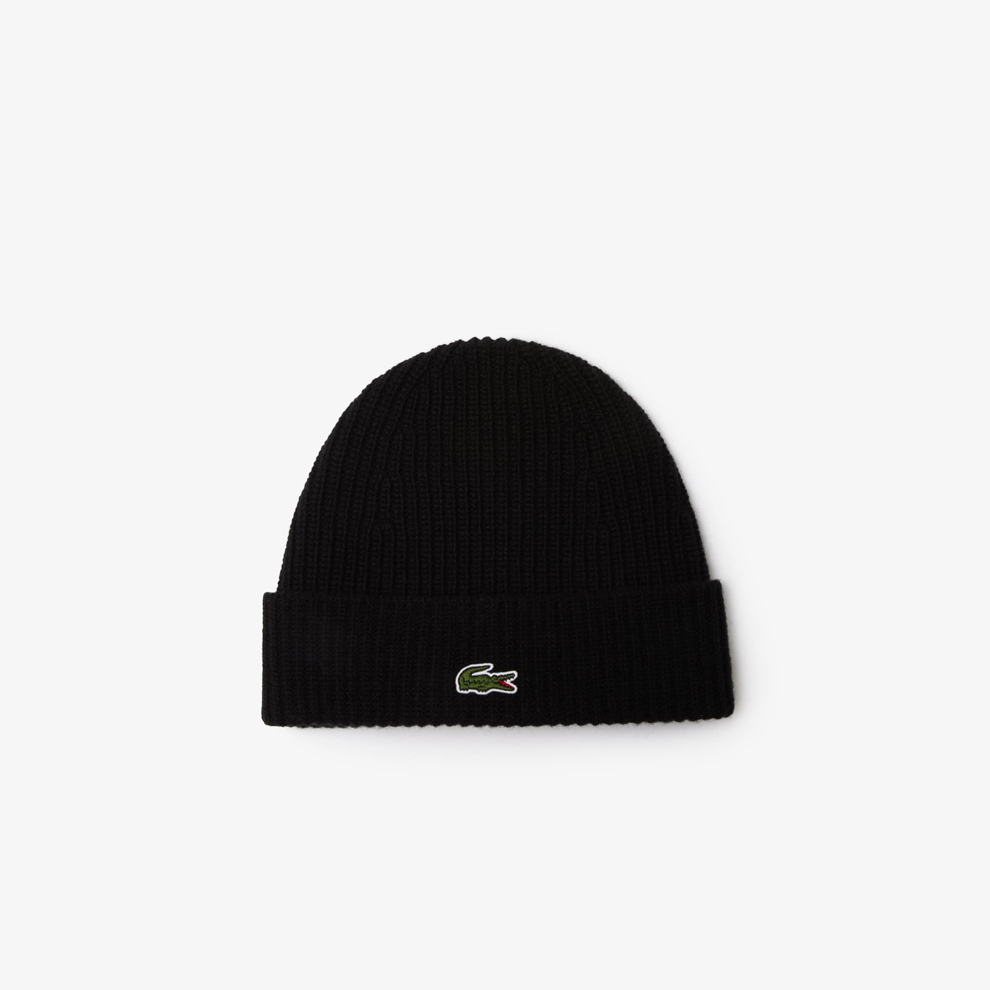 Lacoste Unisex Rib Knit Wool Beanie - One Size In Black