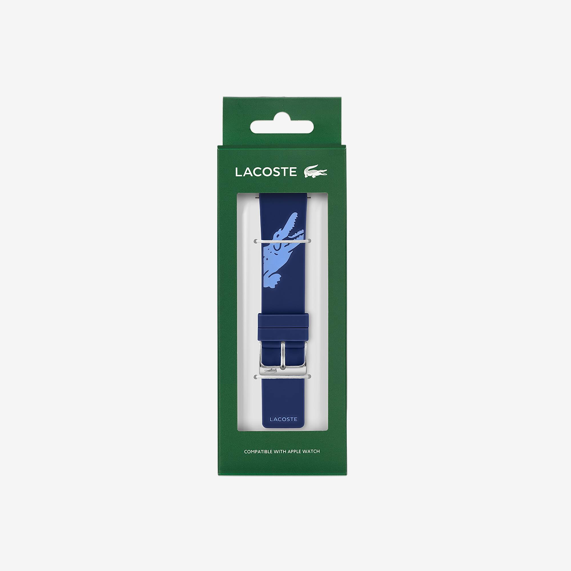 LACOSTE★ロゴ入りストライプ柄APPLE WATCHストラップblue white LACOSTE ラコステ Apple Watch アップルウォッチ バンド ラバー
