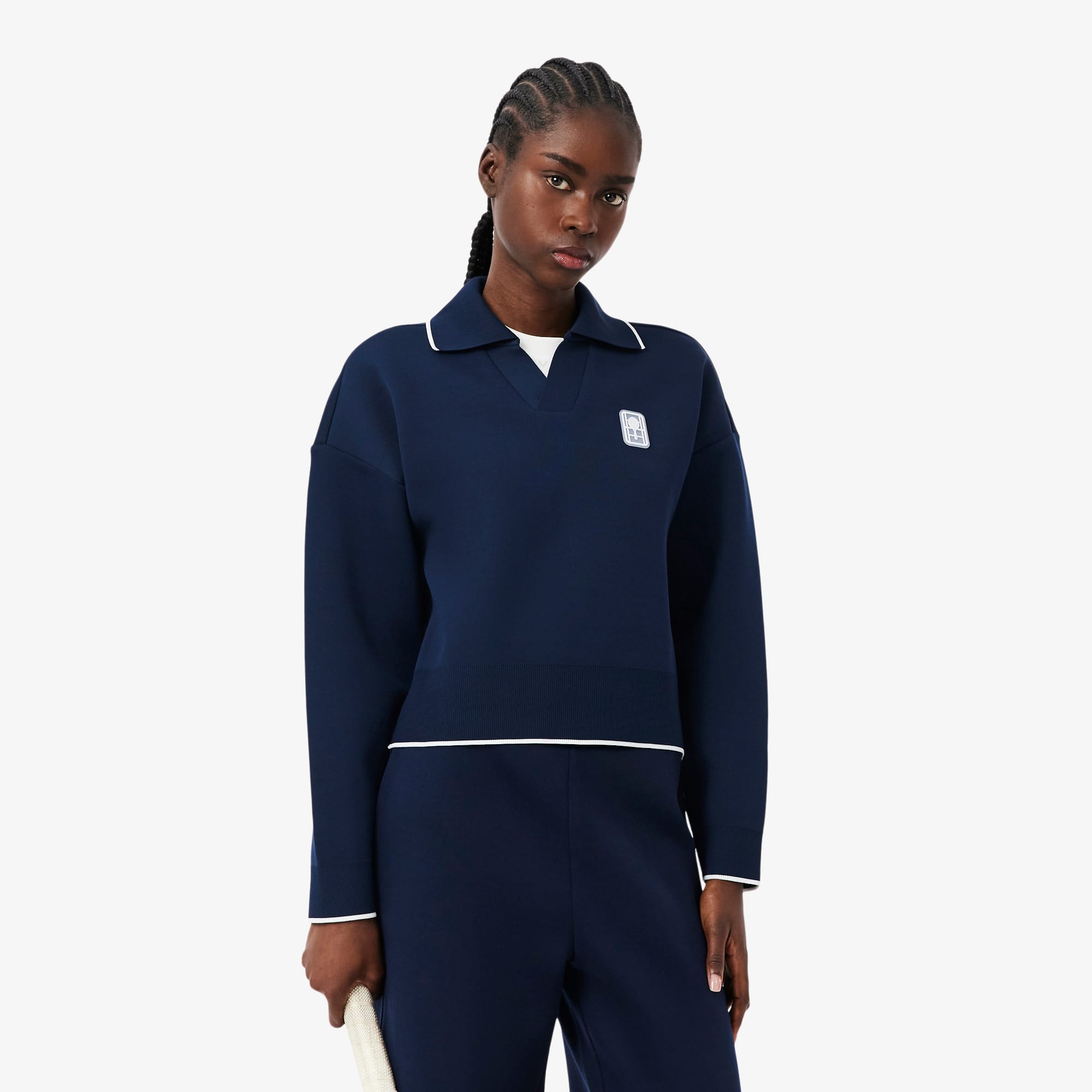 Lacoste Tennis Heritage Polo Collar Sweatshirt - 34 In Blue