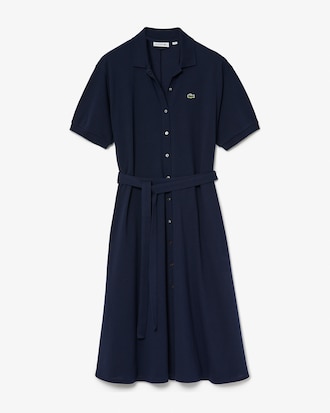 Robe polo ceintur&eacute;e en piqu&eacute; de coton souple