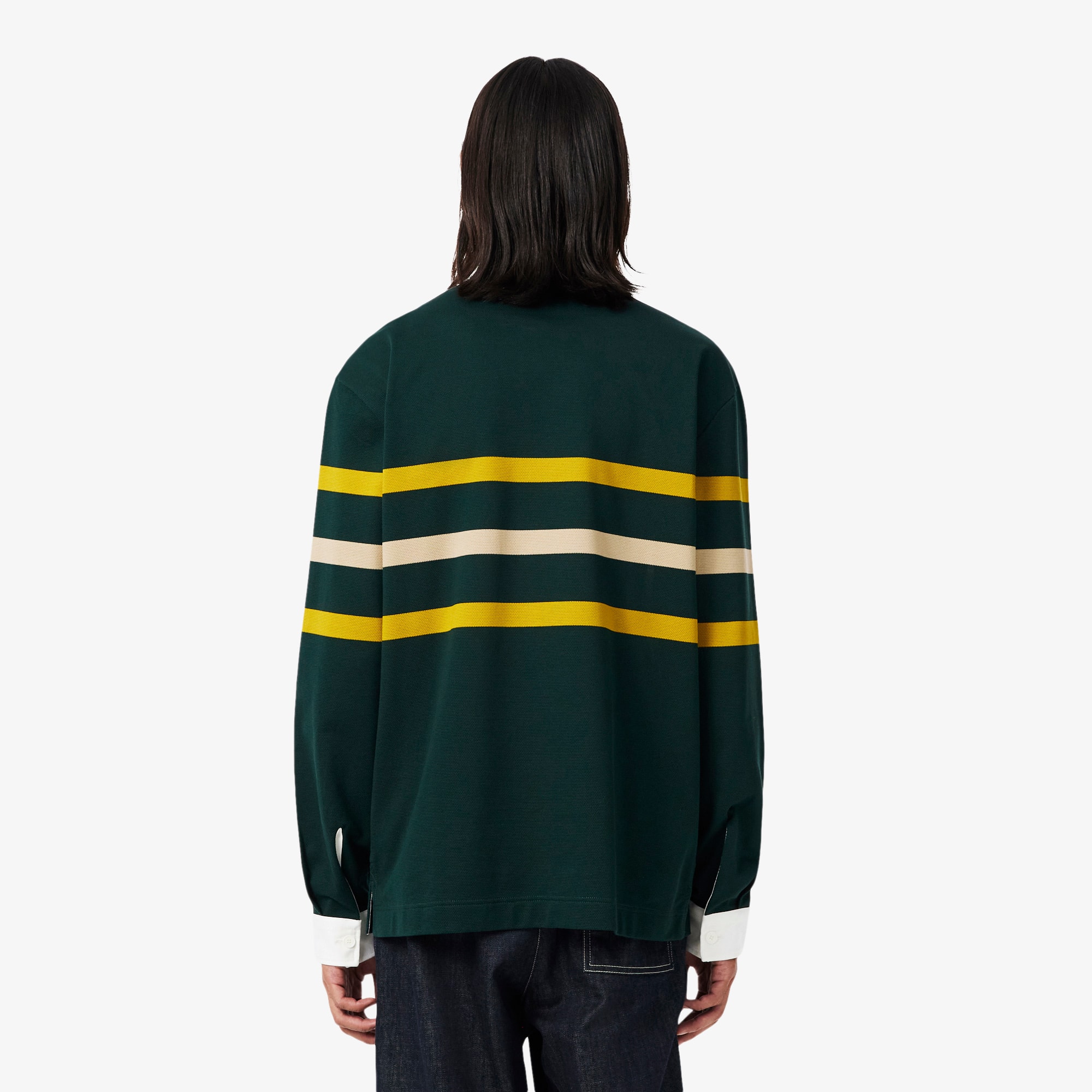 Relaxed Fit Striped Piqué Rugby Polo Shirt