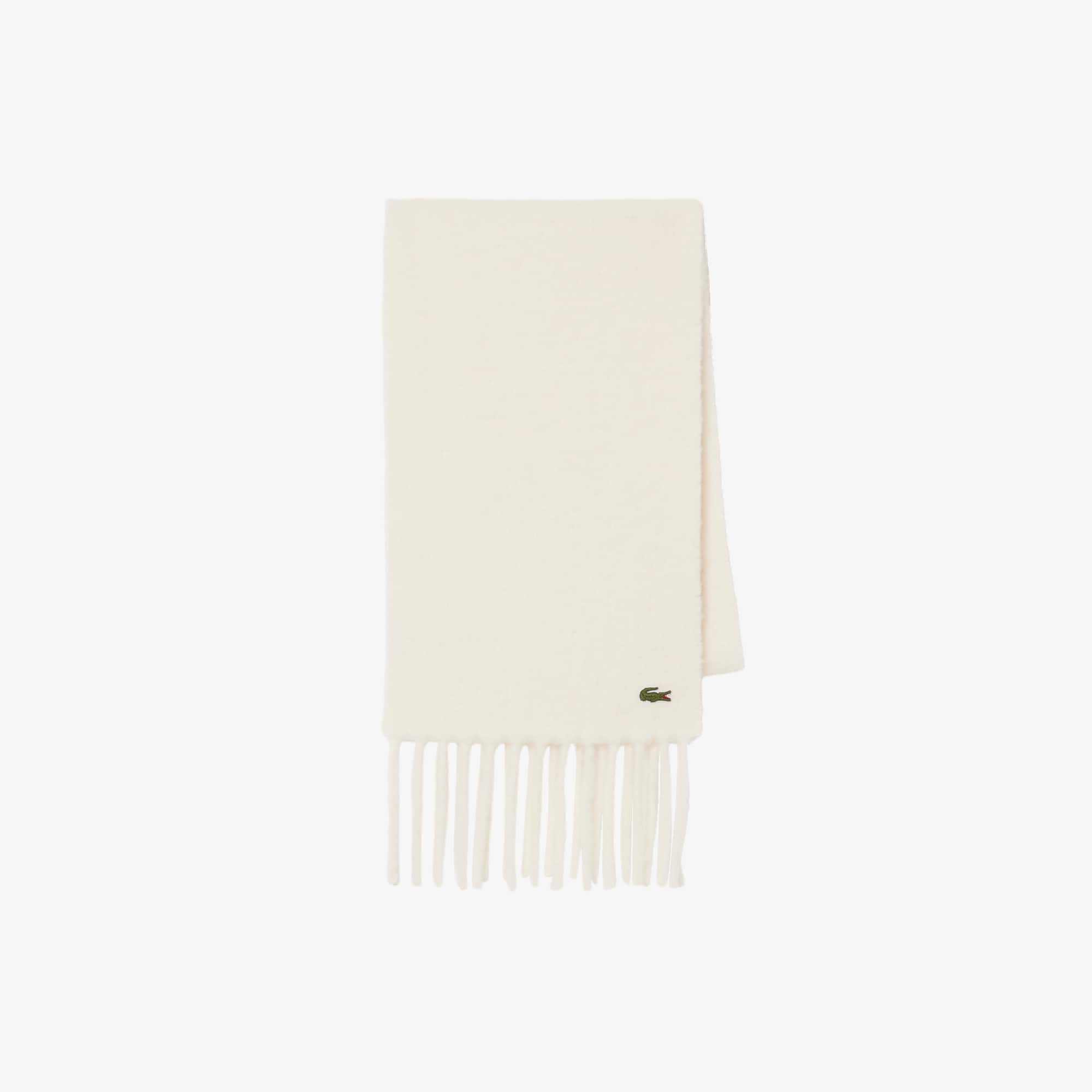 Lacoste Unisex Fringed Alpaca Wool Scarf - One Size In White