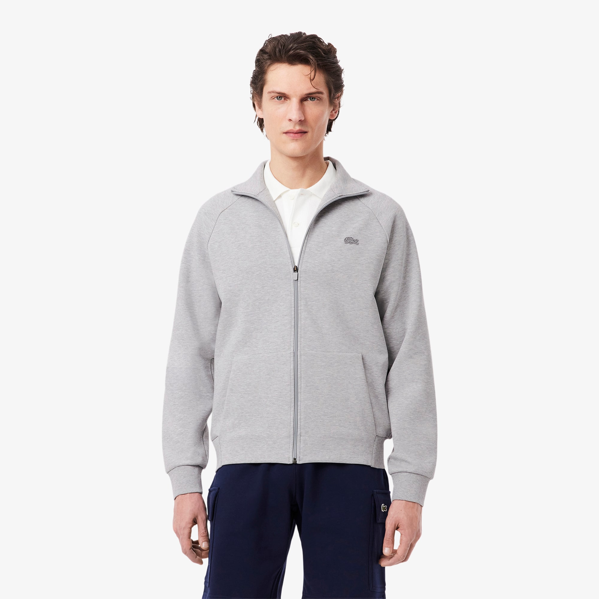 Lacoste Men's Double Faced Jersey Zip-up Sweatshirt - Xxl - 7 In Gray
