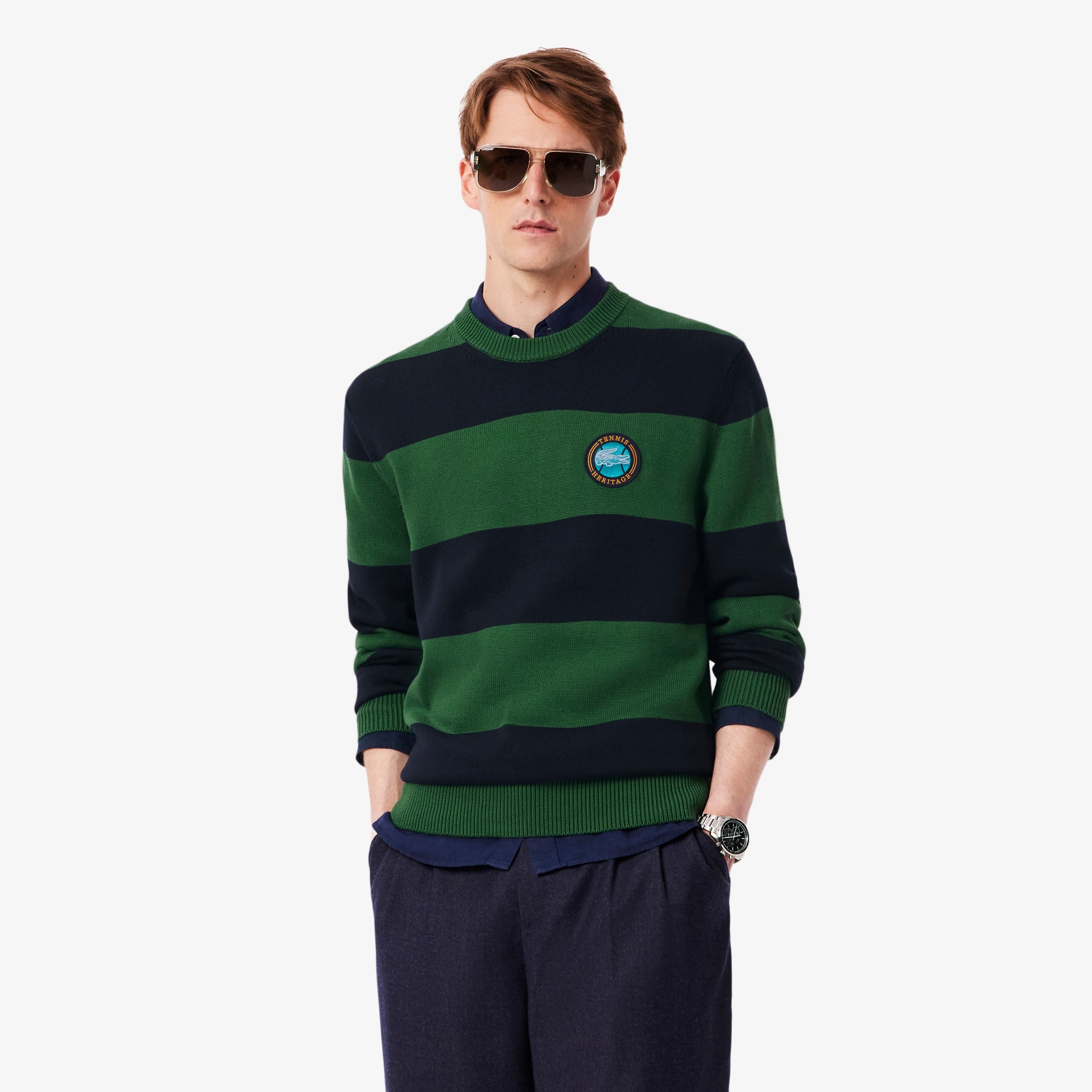 Lacoste Striped Sweater In Green