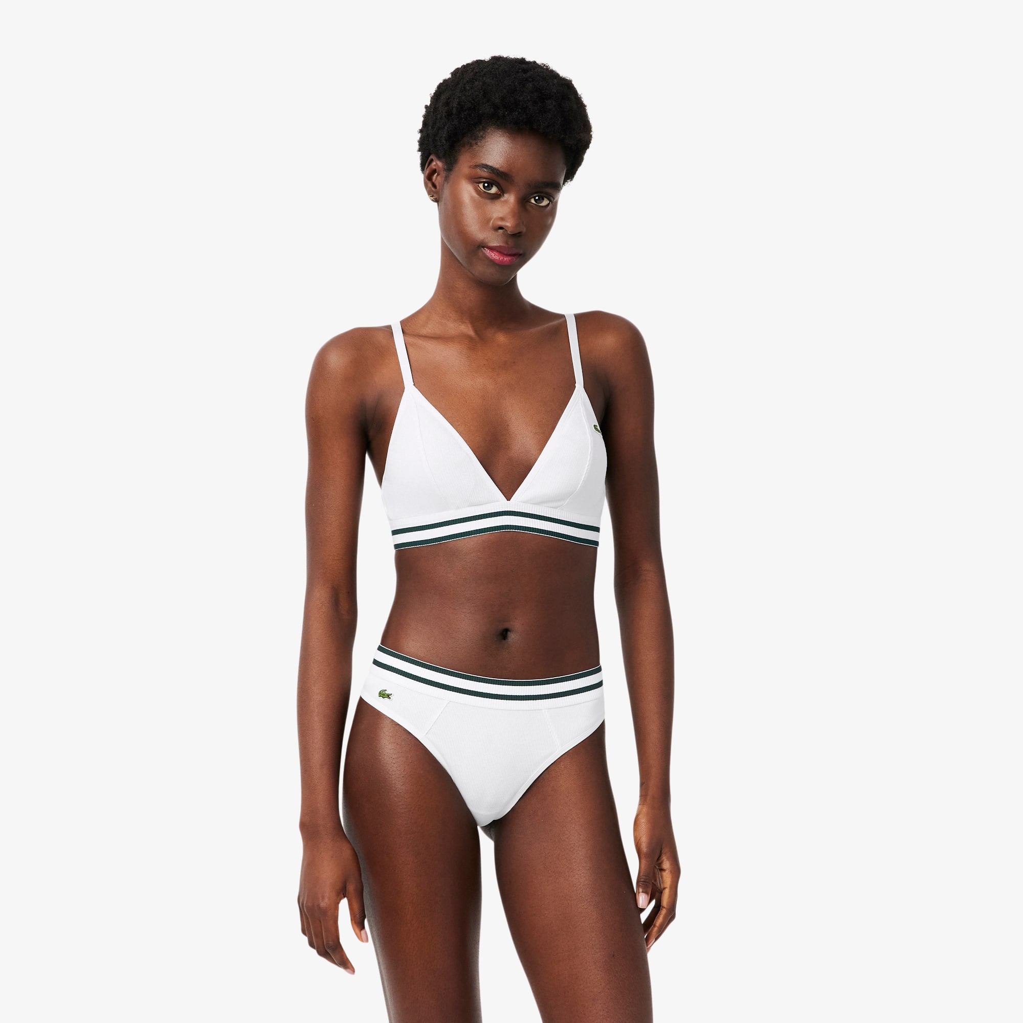 Lacoste Ribbed Cotton Triangle Bralette - M In White