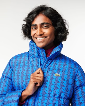 Women's Hooded Monogram Print Puffer Jacket with Puffed Croc