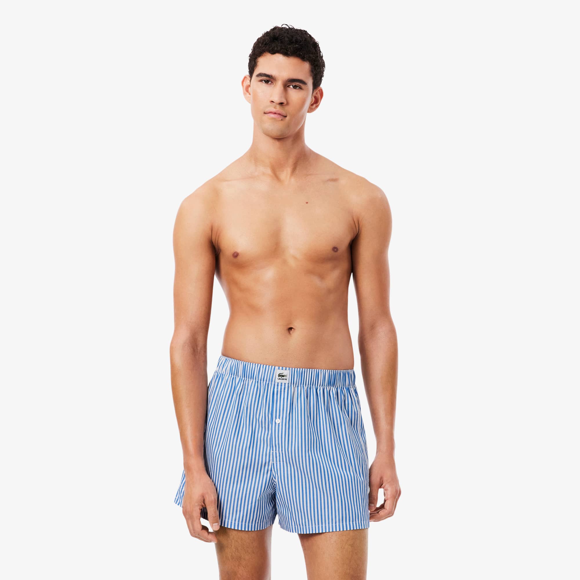 Lacoste 3-pack Striped Cotton Poplin Boxers - M In Blue