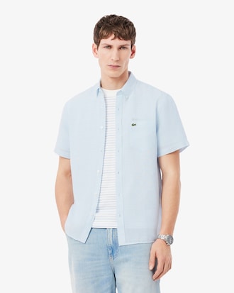 Camisa De Lino De Manga Corta Para Hombre