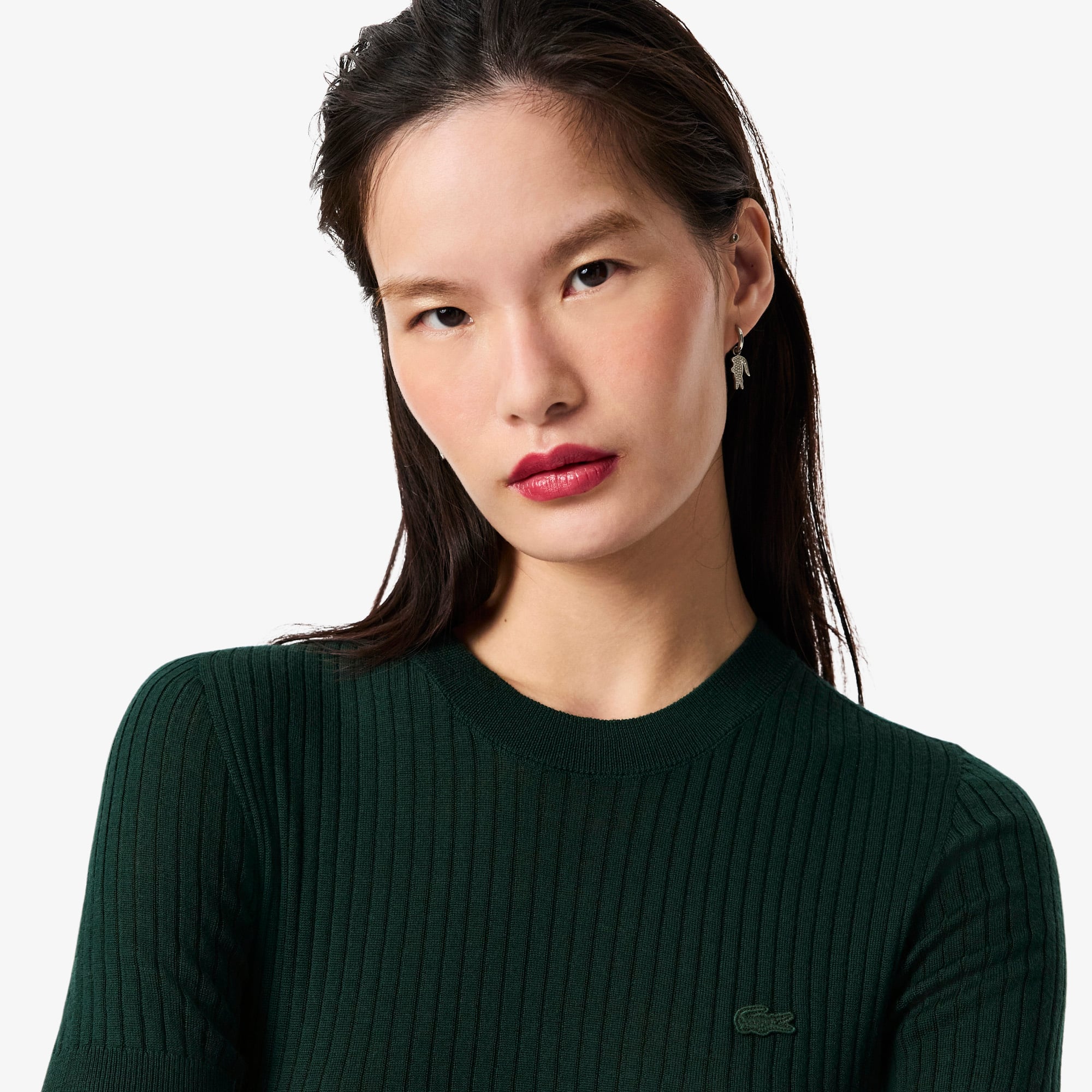 Women's Short Sleeve Merino Wool Rib Knit Sweater - Sweaters