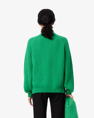 Women's Zip Neck Pearl Rib Wool Sweater