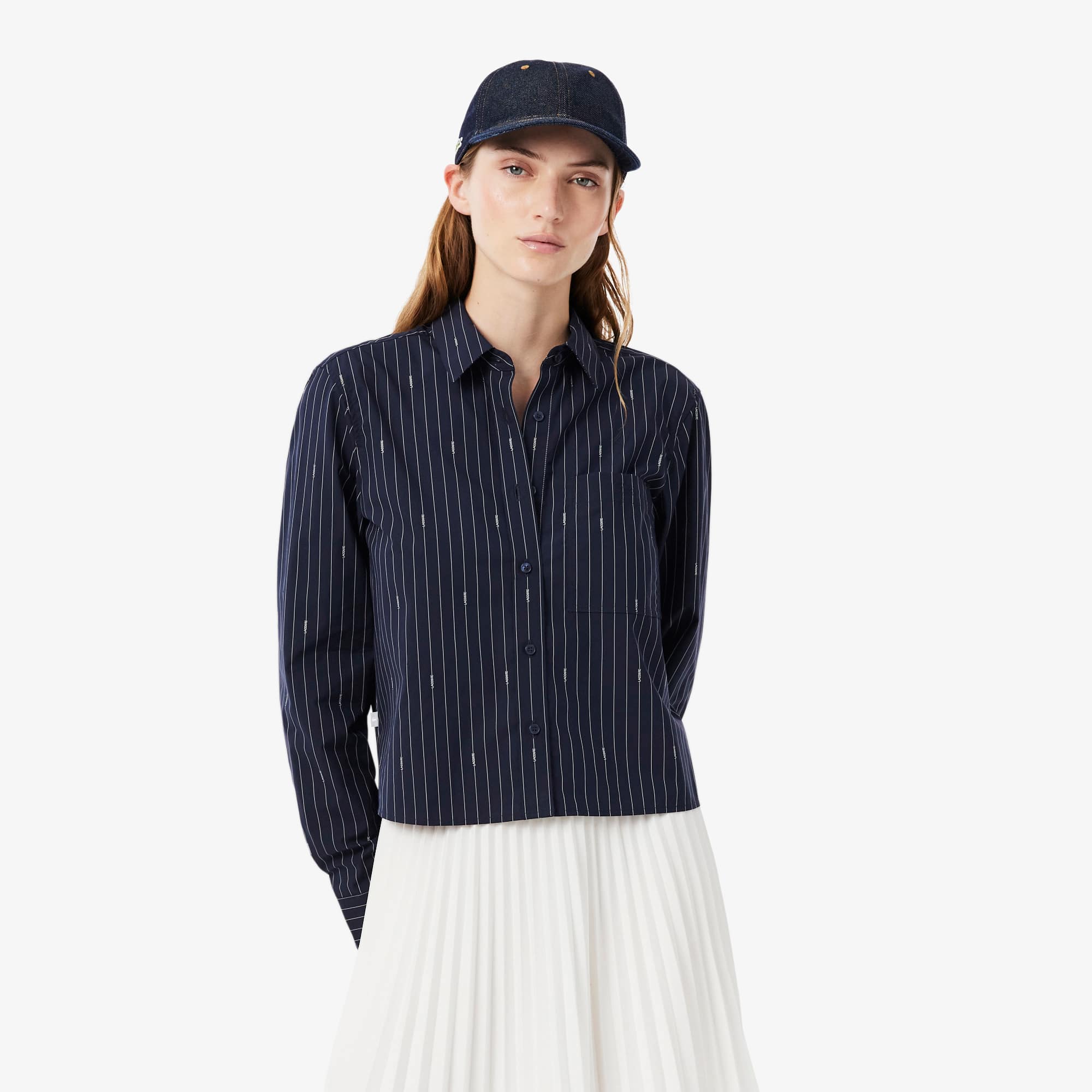 Lacoste Camisa de Popelina Jacquard Regular Fit Azul