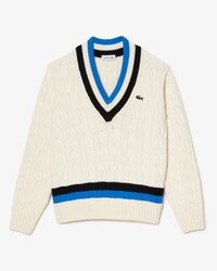 Women's Lacoste V-Neck Cable Knit Wool Sweater