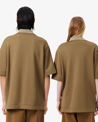 Runway Badge Accent Oversized Satin Polo Shirt