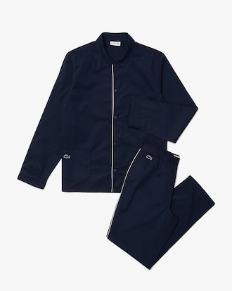 Men&rsquo;s Piped Cotton Long Pajama Set