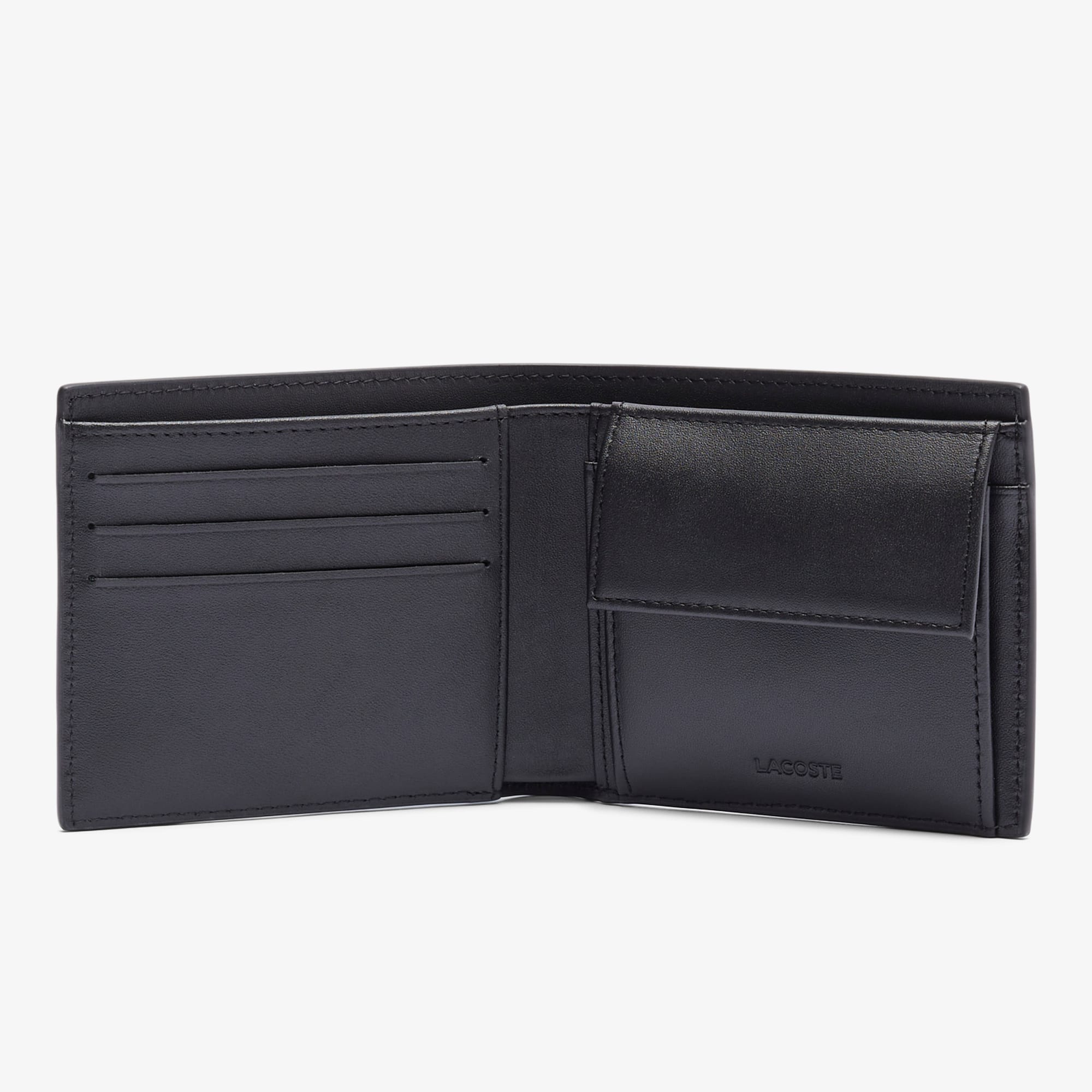 ★LACOSTE★ Men's Monogramme Monogram Bifold Wallet Black NH Men's Monogram Compact Leather Billfold - Bags - New In 2025