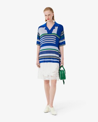 Runway Oversized Striped Satin Piqu&eacute; Polo Shirt