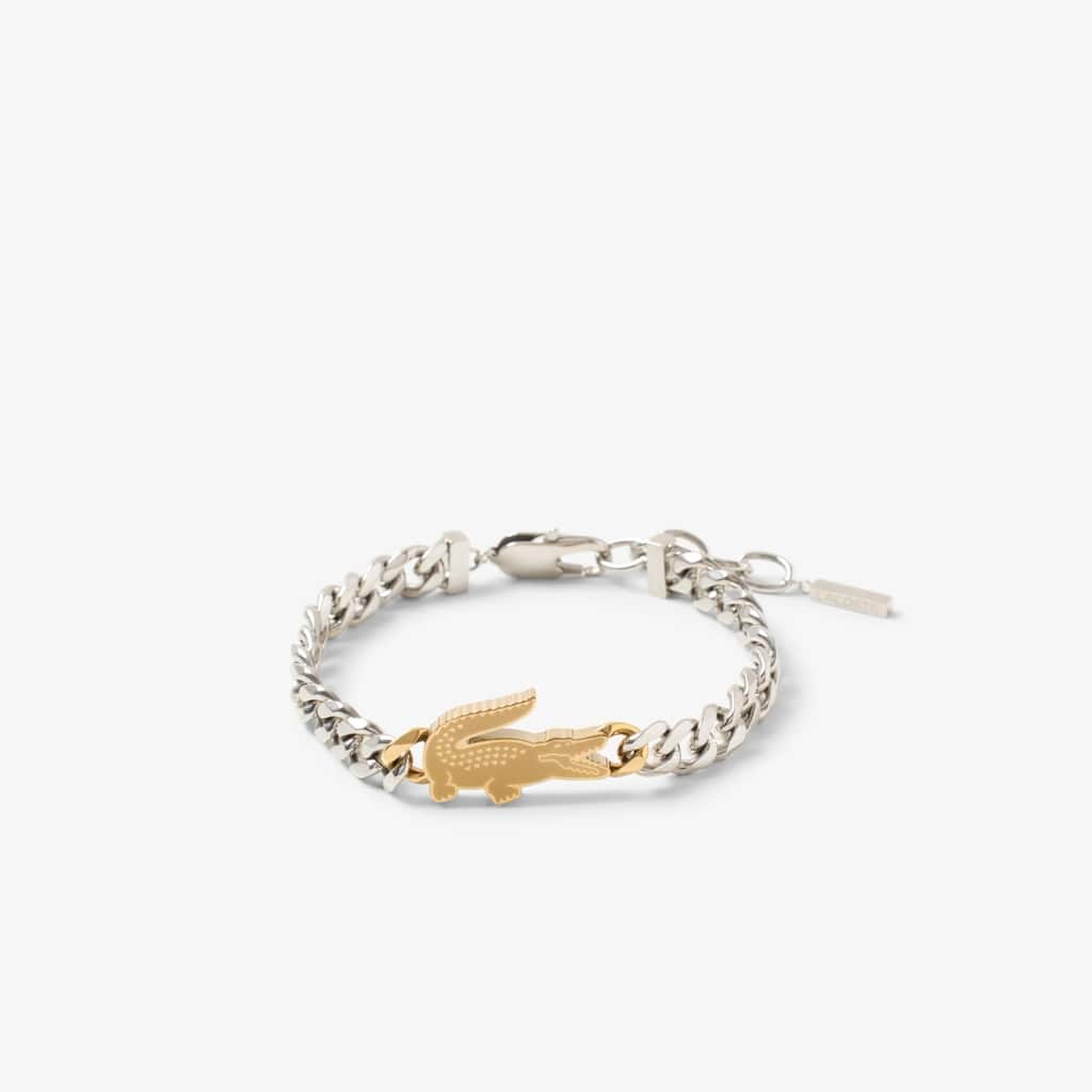 Lacoste Men's Arthor Silver Tone Stainless Steel with Yellow Gold Chain Bracelet - Silver Stainless Steel