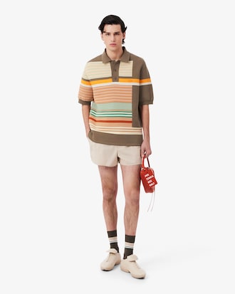 Runway Textured Stripe Polo Collar Sweater