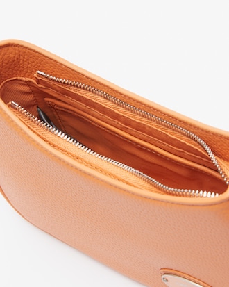 Women's Metal Plate Grained Leather Shoulder Bag