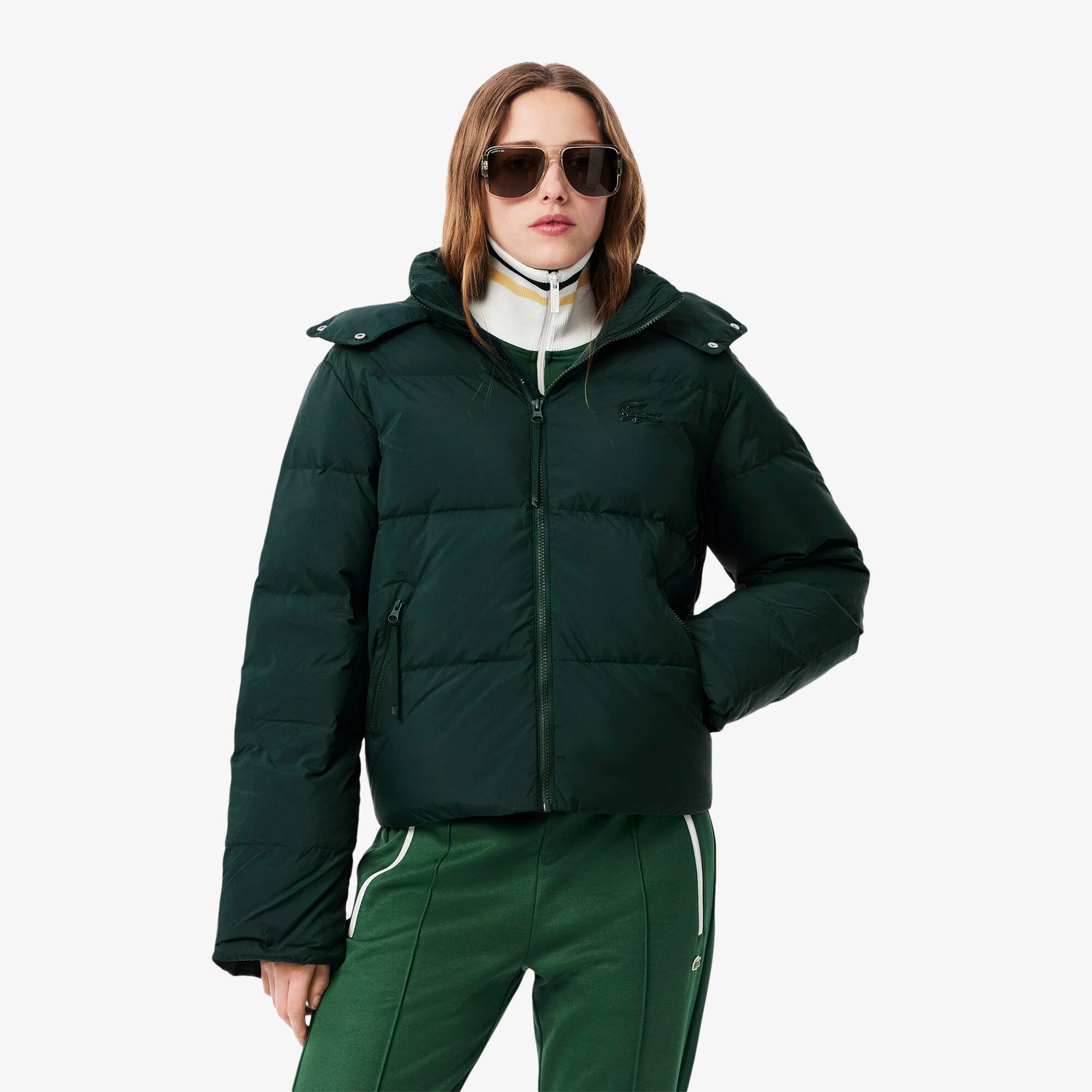 Lacoste Women's Relaxed Fit Hooded Down Jacket - 44 In Green