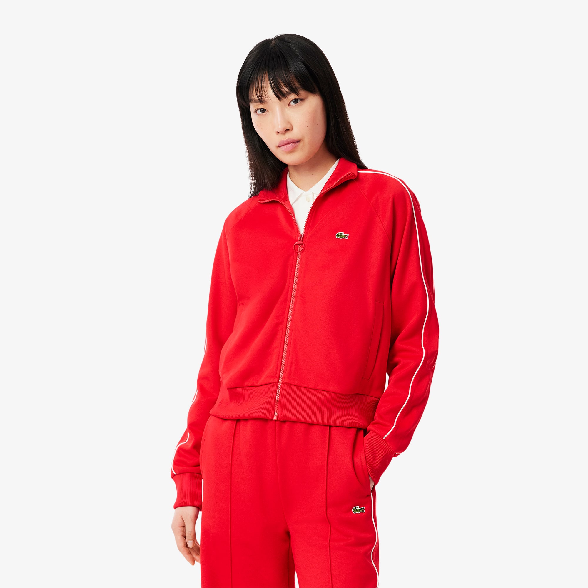LACOSTE セットアップ 赤 Women's Paris Zip-Up Piqué Sweatshirt - Sweaters & Sweatshirts