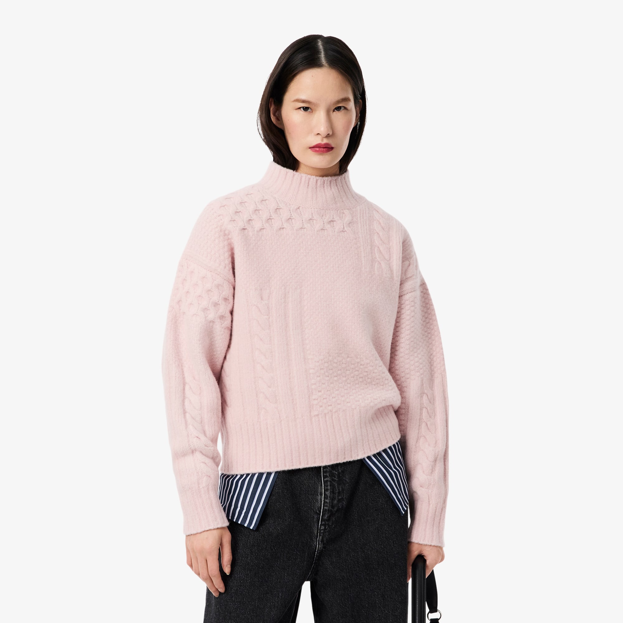 Lacoste Women's Patchwork Effect High-neck Wool Sweater - 36 In Pink