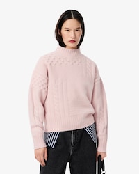Women's Patchwork Effect High-Neck Wool Sweater