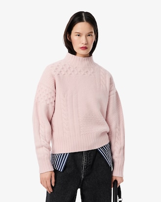 Women's Patchwork Effect High-Neck Wool Sweater