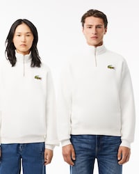 Unisex Loose Fit Badge Accent Half-Zip Sweatshirt
