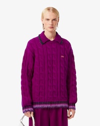 Runway Wool Polo Collar Cable Knit Sweater