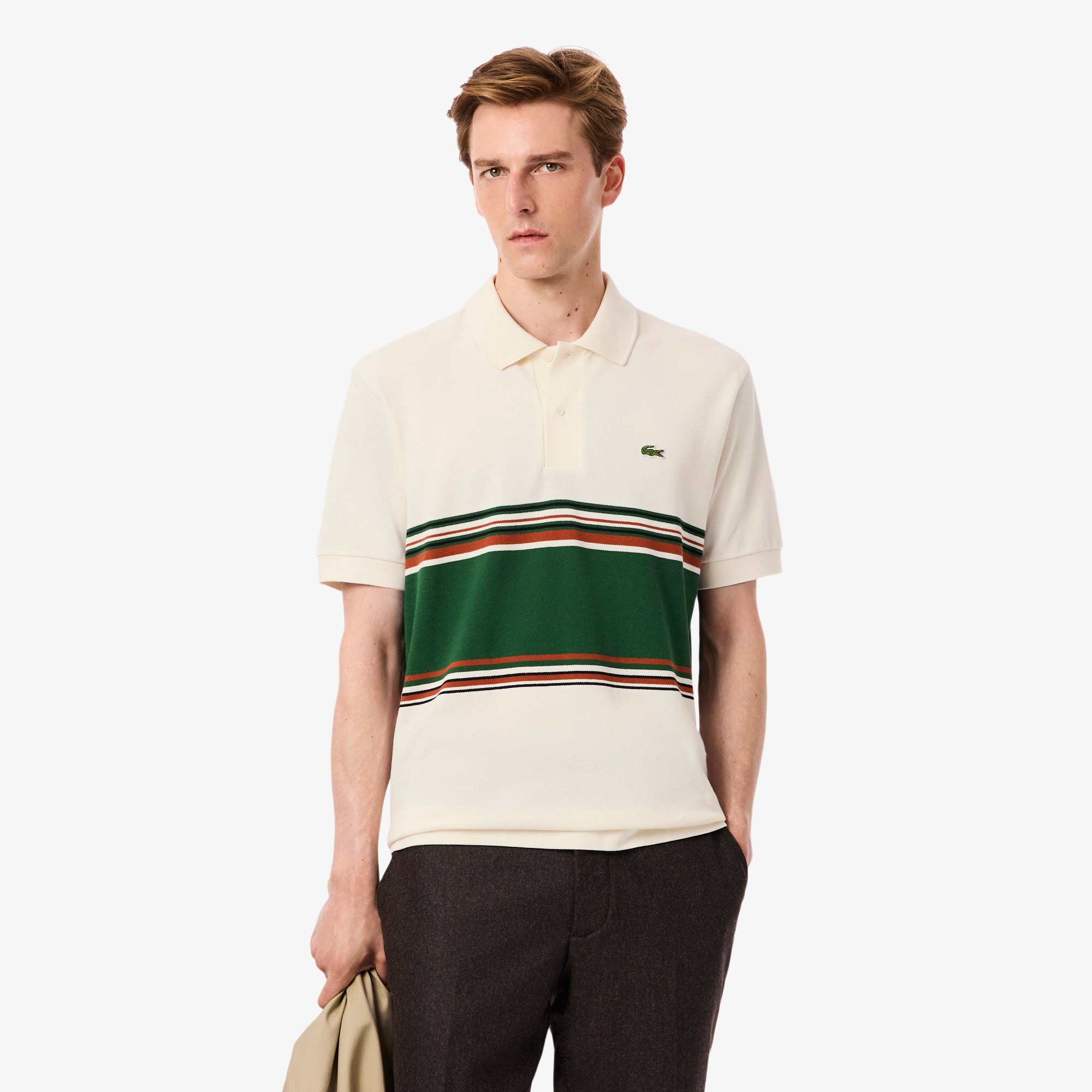 Lacoste Men's Made In France Classic Fit Striped Polo - M - 4 In White