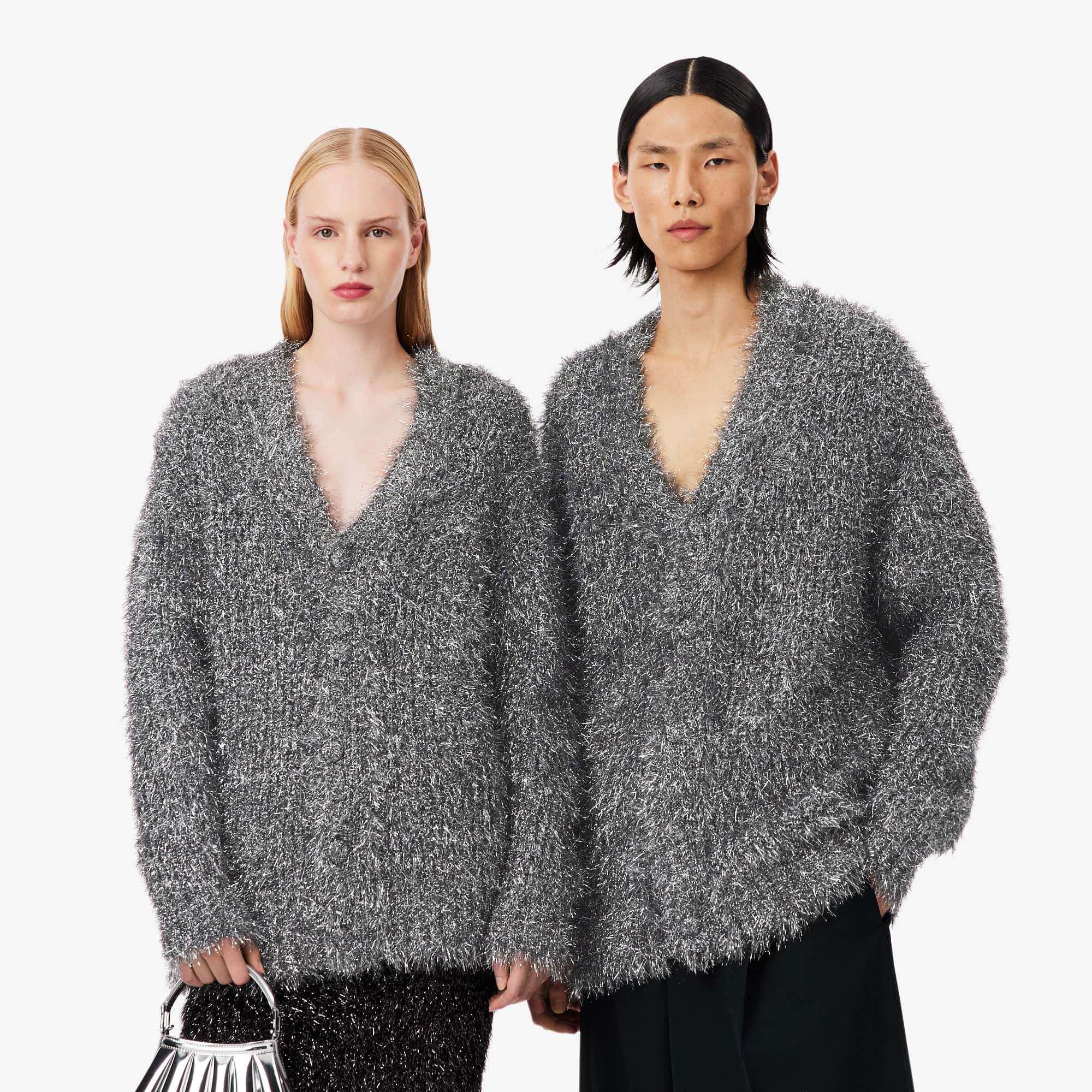 Lacoste Runway Lurex Knit Cardigan - M In Gray