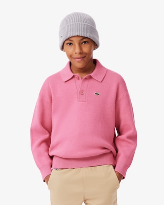 Kids' Cotton and Wool Blend Long Sleeve Polo