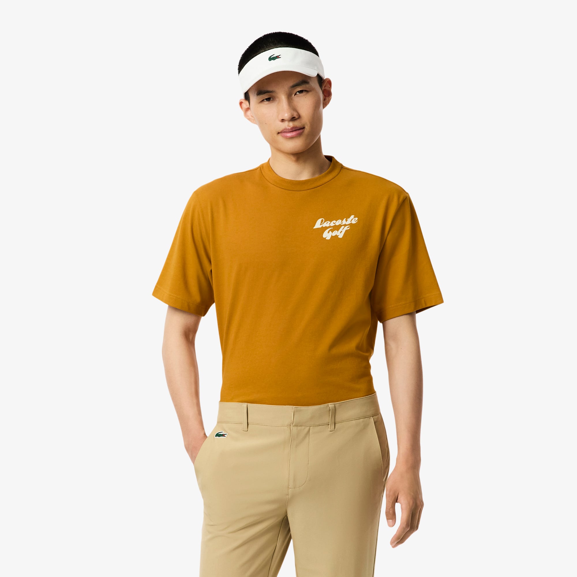 Lacoste Men's Relaxed Fit Printed Golf T-shirt - S - 3 In Orange