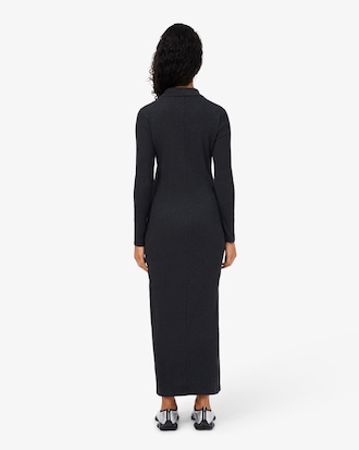 Women's Slim Fit Ribbed Cotton Polo Collar Dress