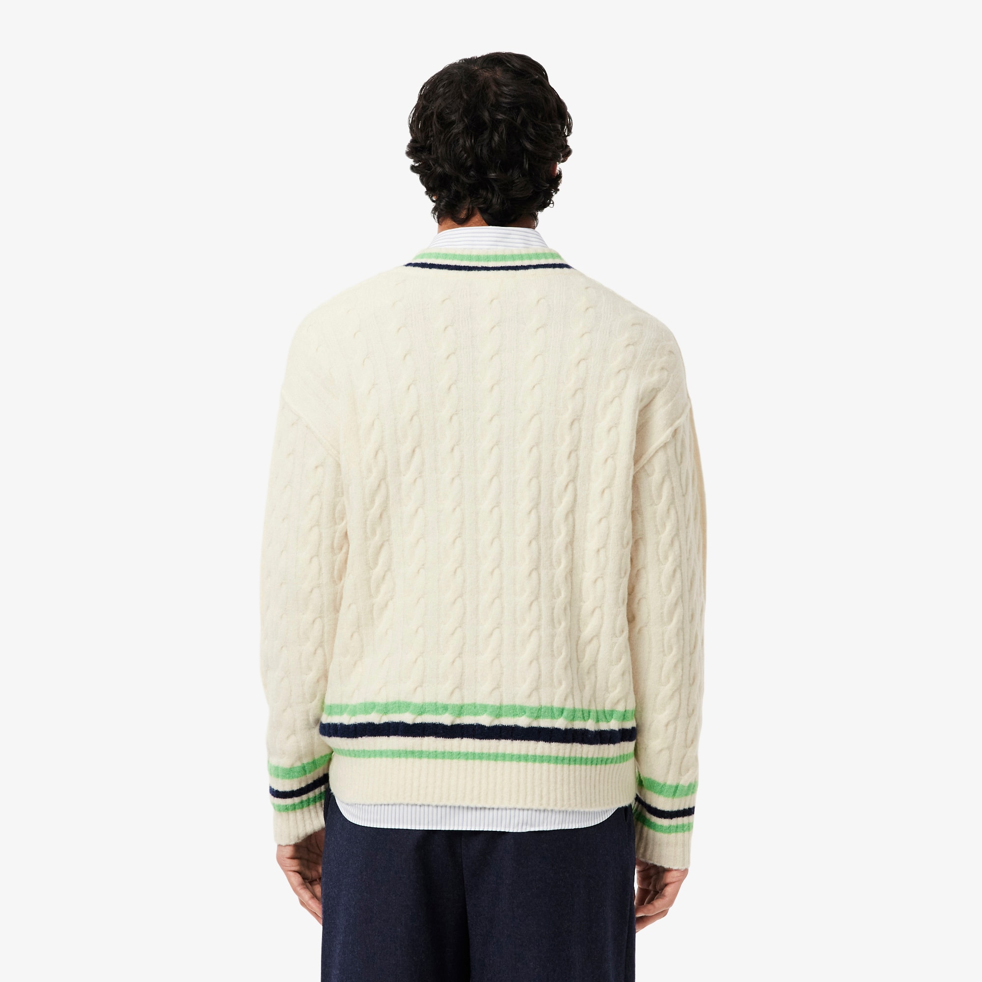 Men's V-Neck Cable Knit Wool Sweater - Sweaters & Sweatshirts