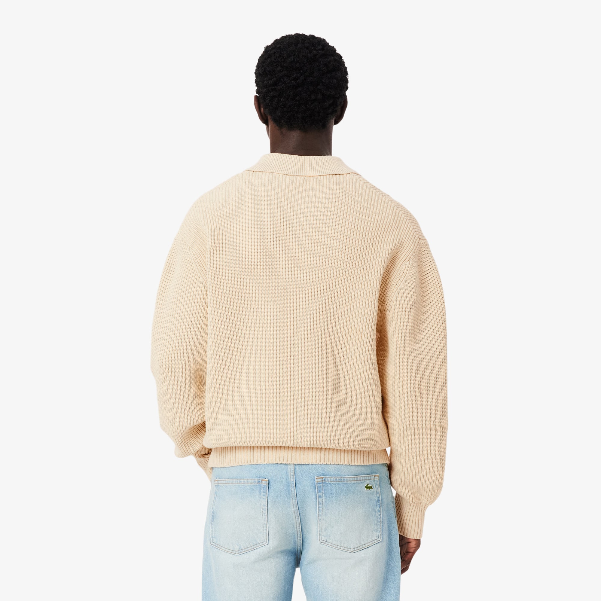 Badge Accent Pearl Rib Polo Collar Sweater - Sweaters