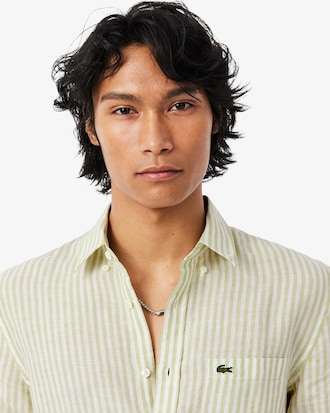 Camisa Para Hombre Regular Fit De Lino A Rayas