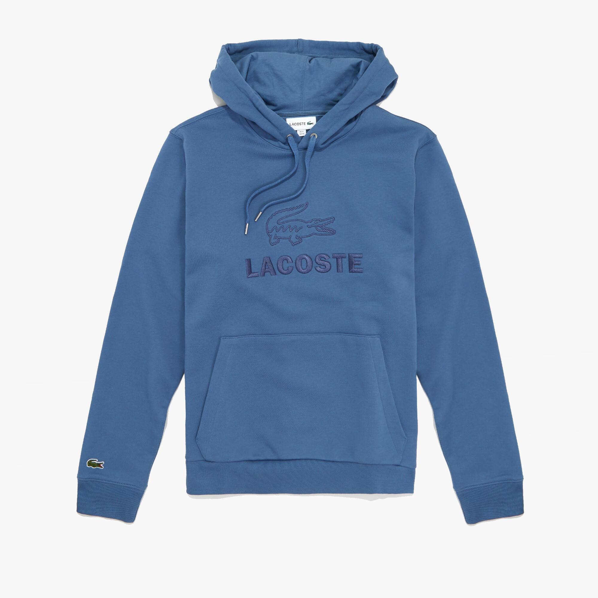 Lacoste SH8590 Embroidered Logo And Kangaroo Pocket Hooded Sweatshirt Blue PQ8