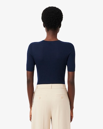 Women's Short Sleeve Merino Wool Rib Knit Sweater