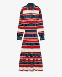 Runway Striped Polo Collar Maxi Dress