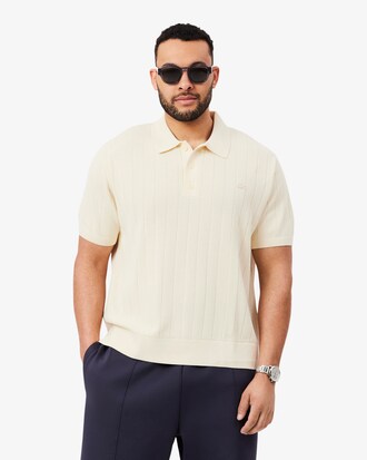 Fluid Ribbed Knit Polo Collar Sweater