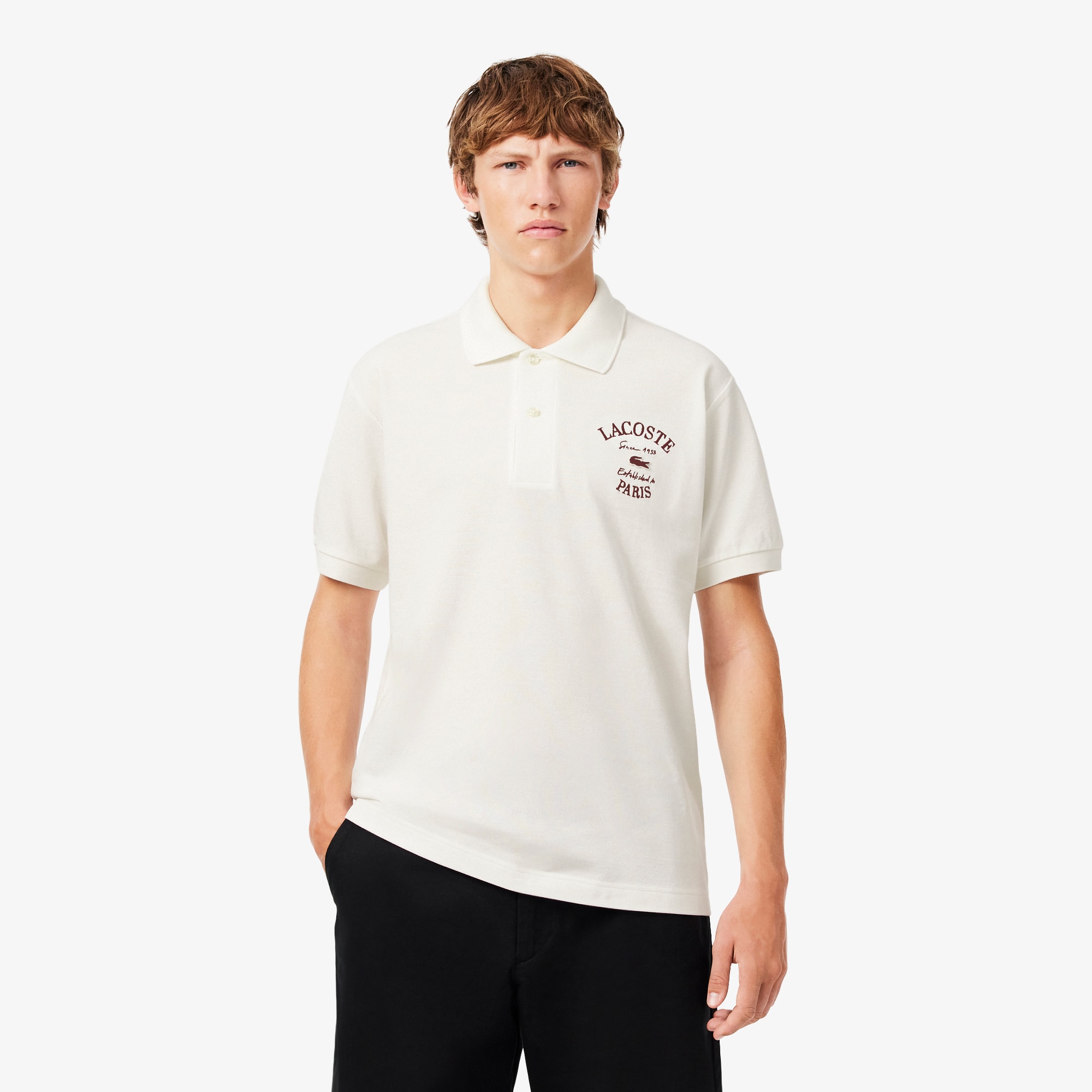 Lacoste Polo de Petit Piqué Bordado de Corte Clásico Blanco